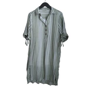 Indigo Rose Boutique Dress Sz Medium Green White Stripes Lightweight Shift Dress